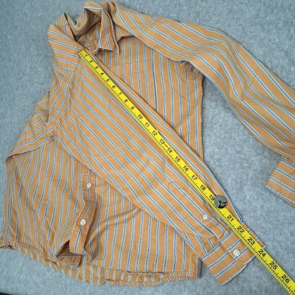 STRING THEORY Shirt M Mens Orange Blue White Stripe Cotton Button Down LS - Picture 8 of 8